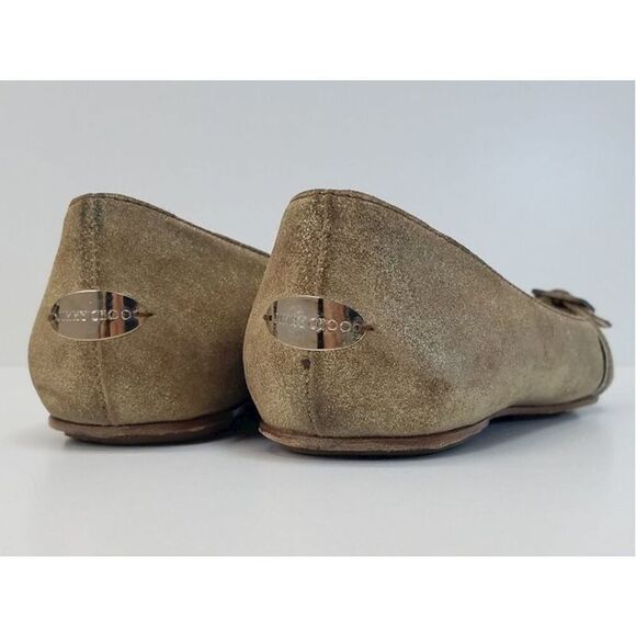 JIMMY CHOO 6.5 Metallic Gold Coarse Suede Loafers Shoes - Picture 5 of 8